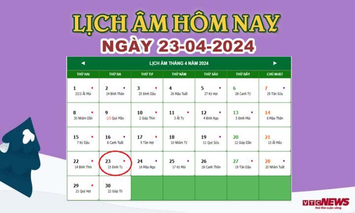 Xem lịch âm hôm nay ngày 23/4/2024.