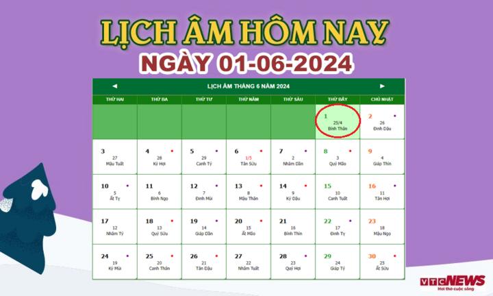 Xem lịch âm hôm nay ngày 1/6/2024.