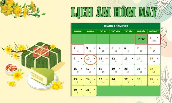 Lịch âm 10/1 - Tra cứu lịch âm hôm nay thứ Ba ngày 10/1/2023 - 1