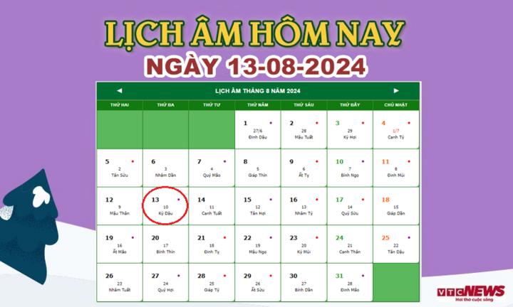 Lịch âm 13/8 - Âm lịch hôm nay 13/8 chính xác nhất - lịch vạn niên 13/8/2024