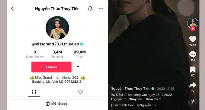 Theo hình minh họa, phần phía trên avatar (Nguyễn Thúc Thùy Tiên) là tên, phần bên dưới avatar (@missgrand2021.thuytien) là ID.