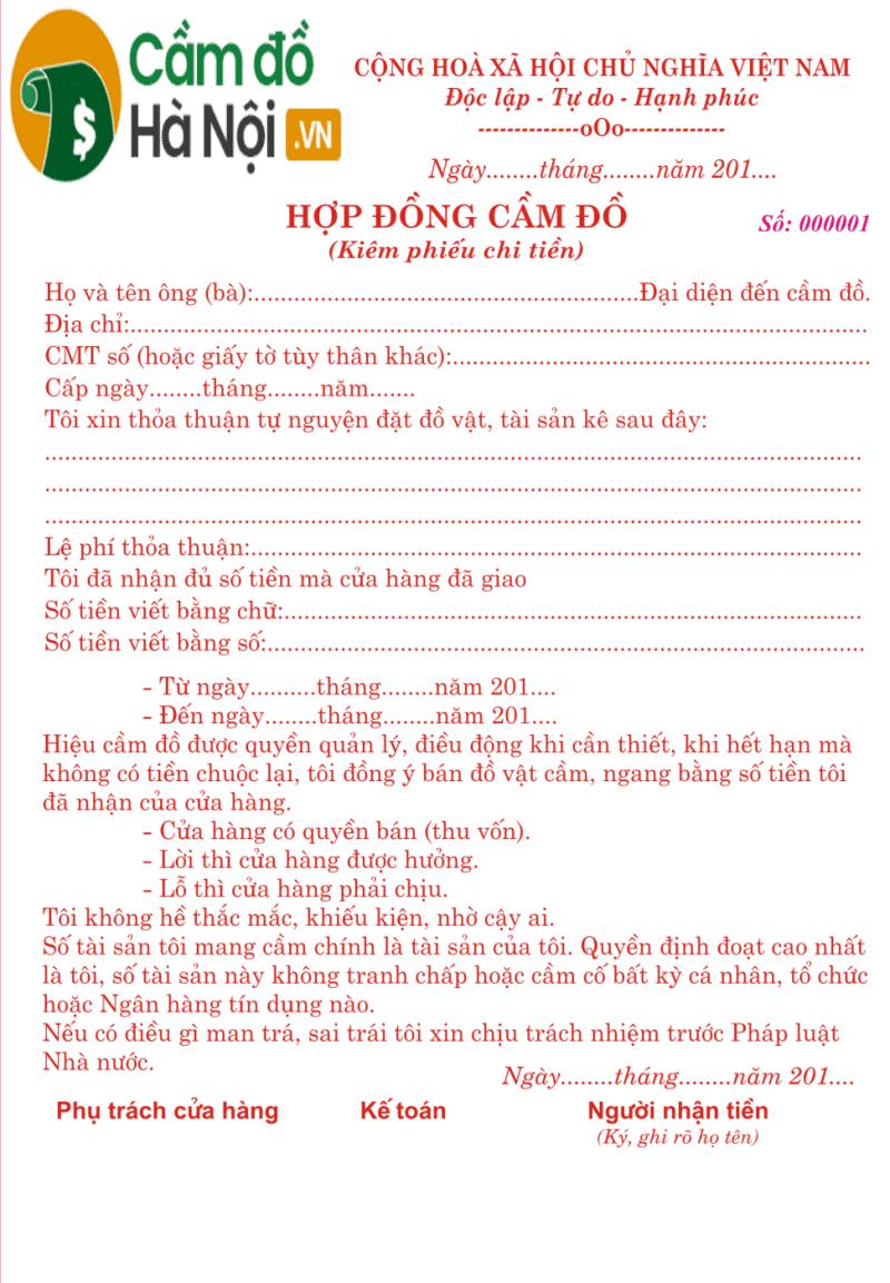 Mẫu phiếu cầm đồ – Download hợp đồng cầm cố mới nhất 2024