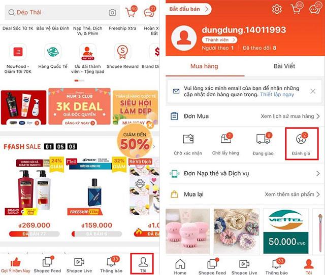 Cách đánh giá sản phẩm và shop trên Shopee