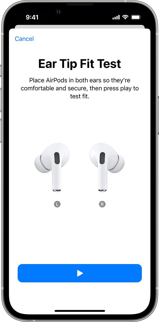 Chọn đầu tai nghe AirPods Pro và dùng tính năng Kiểm tra độ vừa đầu tai nghe