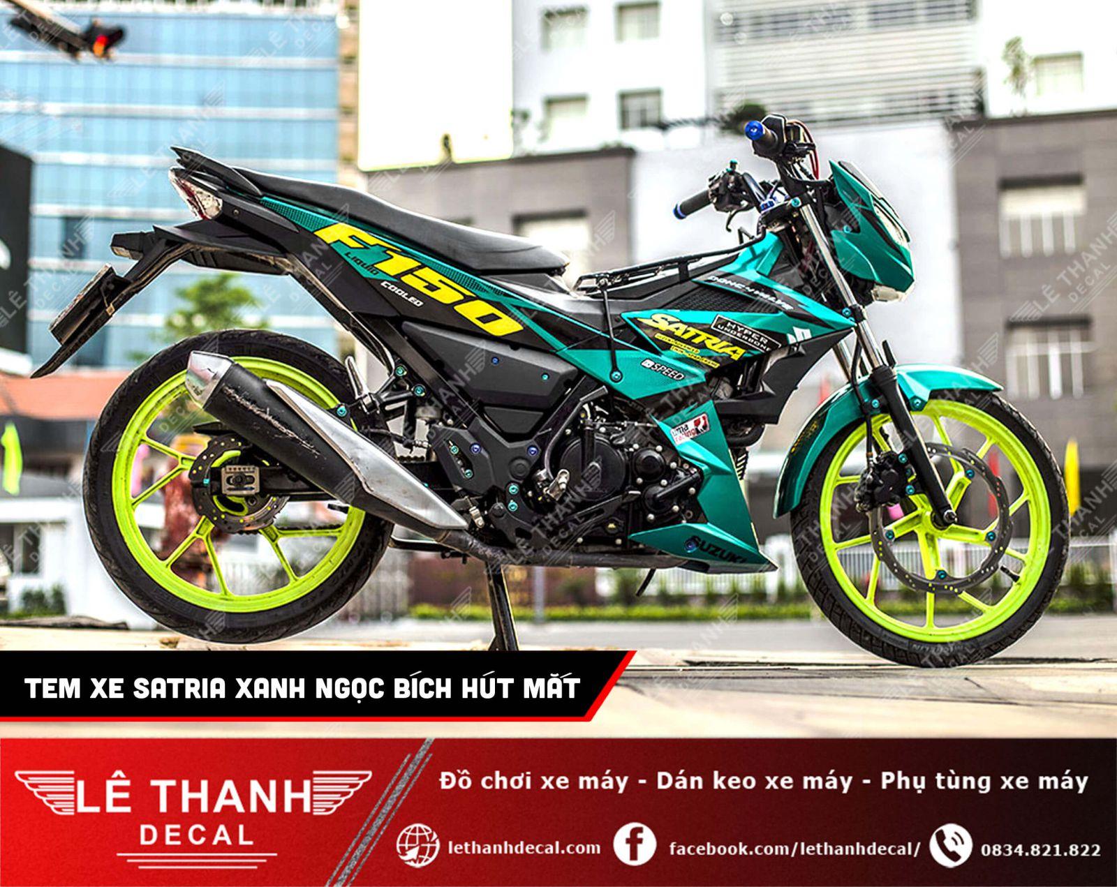 Tem xe Satria xanh ngọc bích Candy cực kỳ hút mắt