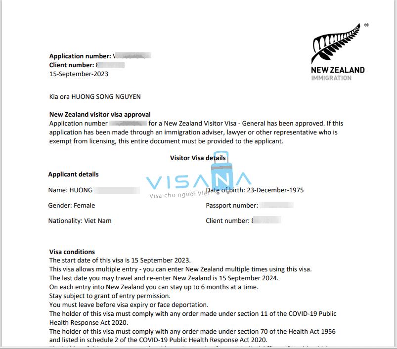 mẫu visa new zealand visana