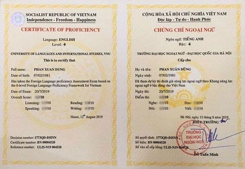 hình ảnh chứng chỉ tiếng anh B2 đại học ngoại ngữ